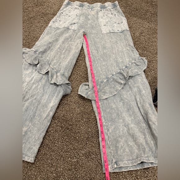 Women’s Wide Leg Ruffle Pants in Washed Gray - Picture 8 of 9